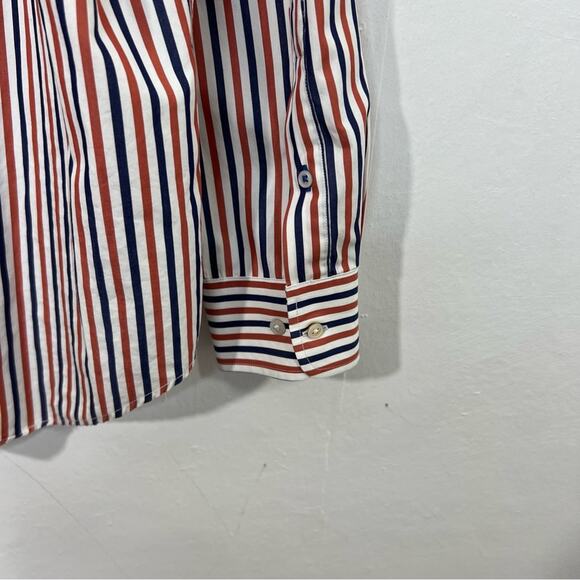 J. McLaughin Orange Navy Stripe Flip Cuff Button Up Shirt Size L - Picture 8 of 13